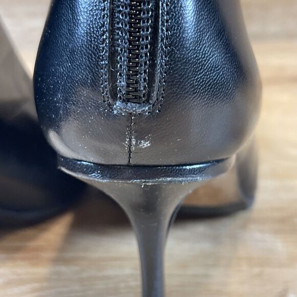 Jimmy Choo Black Pointy Toe Leather Bootie Boots Size 37.5 US 7.5 W Box - Picture 7 of 13